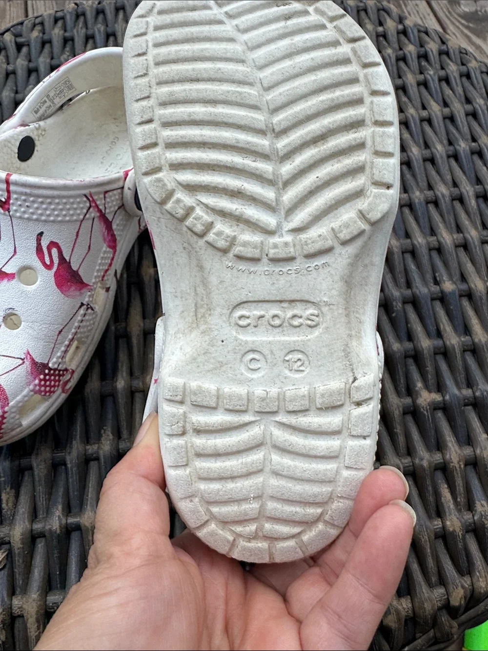 CROCS Kids White Clogs with Pink Flamingo Print